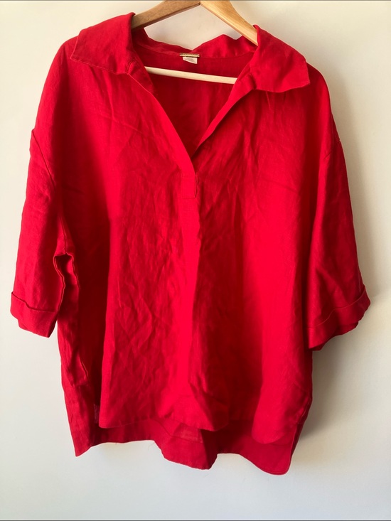 Magaschoni Tops - MAGASCHONI Vibrant Red Linen V-Neck Popover Top Short Sleeves Size XL EUC